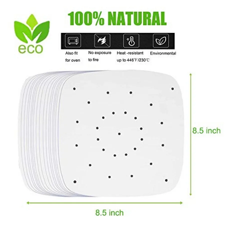 Air Fryer Parchment Paper, 200pcs Inch Perforated Unbleached Square Air Fryer Liners, Steaming Parchment Liner, Parchment Paper