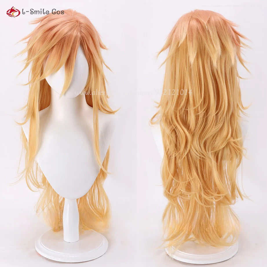 

Douma Cosplay Wig Long Orange Blonde Gradient Cruly Wigs For Men Halloween Cosplay Anime Wig Heat Resistant Synthetic Hair