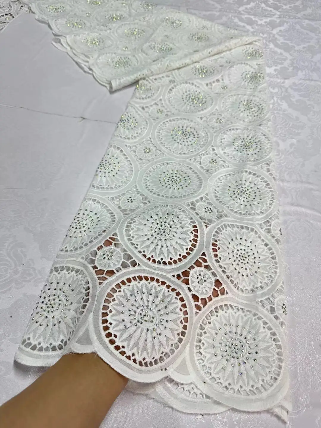 Nigerian Tulle Lace Fabric for Sewing, Wedding Embroidery Dress, Chiffon Party Sequin, High Quality, Cotton 5Yard, 2024 JL365