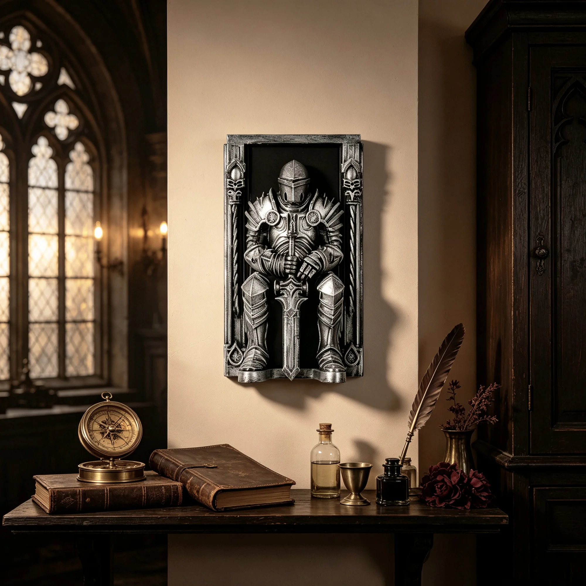 Cross‑border Vintage Armored Knight 3D Wall Decor, European Medieval Warrior Carved Wall Ornament for Indoor Aesthetic Decoratio