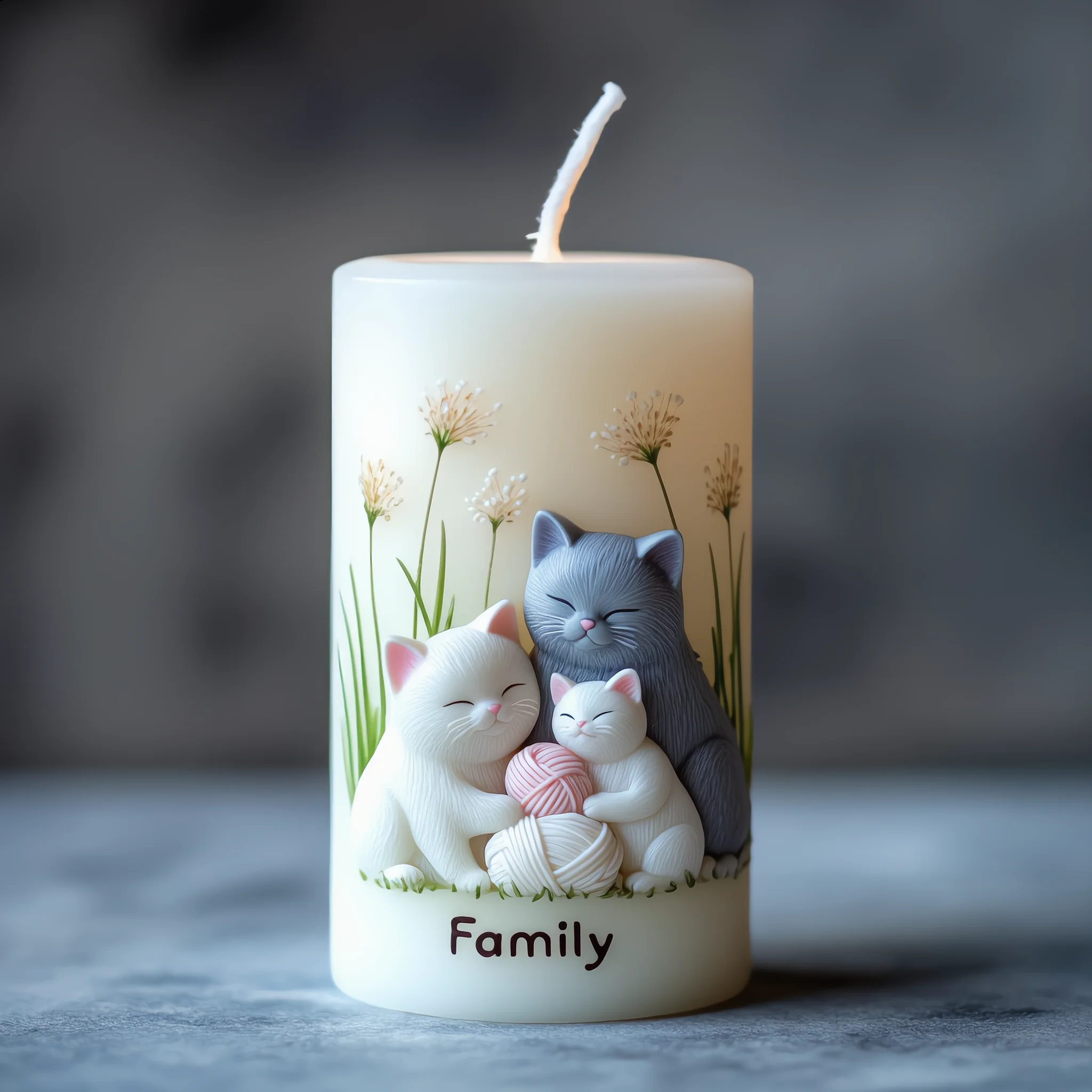 Three Cats Family Embossed Silicone Candle Mold with the Word Family, Aromatherapy DIY Tool, Heat Resistant to 230°C ℃ No Engraving Required
