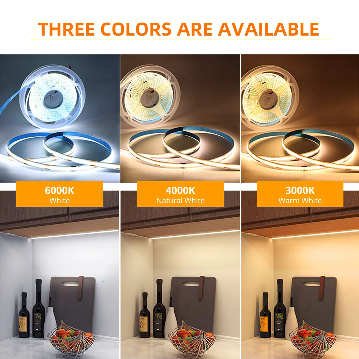 COB Led Strip Tape Light 12V 320 Leds/m Width 8mm with Adapter Cabinet Door Touch Dimmer Hand Sweep PIR Motion Sensor Switch