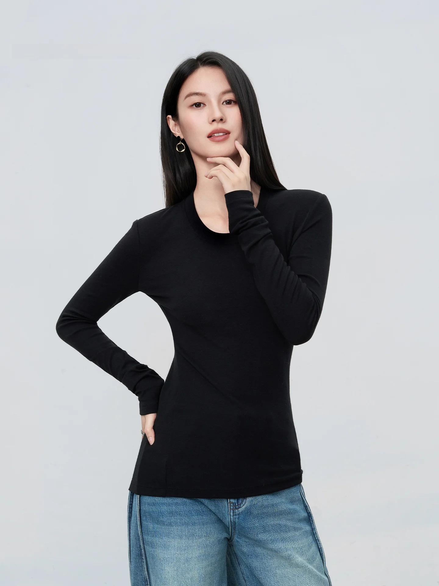 

Li Ynuo MPBY Universal Repair Fine Mixed Knitwear U-Ne Base Layer Women's Slim Fit Inner Wear Top Casual Modal Blend