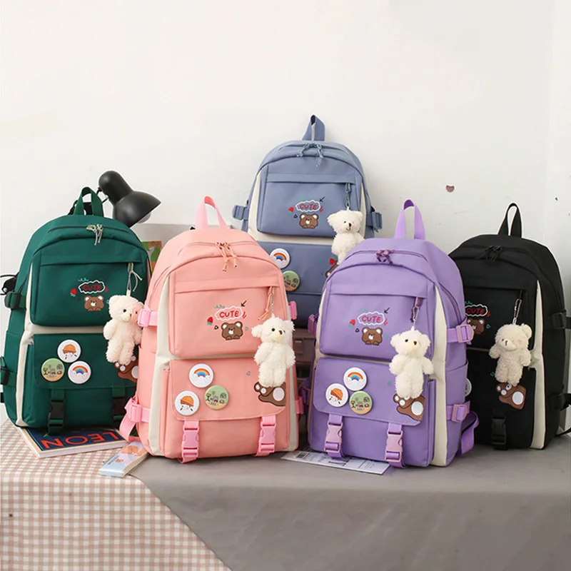 Primary School Bag Set for Boys Girls Cartoon Bear Girl\'s Backpack Children Cute Junior High School Combination Schoolbags 5PCS