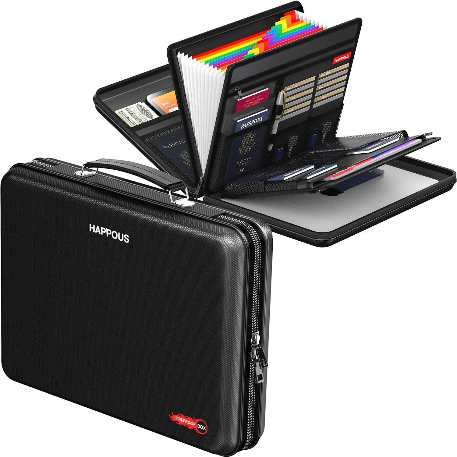 

Fireproof Document Organizer with 13 Pockets, Hard-Shell Storage for Documents, Laptops, Passports - Black