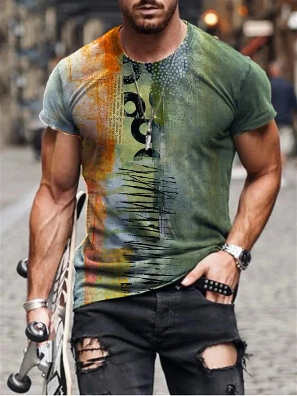 New Hot Sell Men's T-Shirt 3D Vintage Print T Shirts Summer Round Neck Cool Oversize Muscle Streetwear Clothing T Shirt Tops image 2