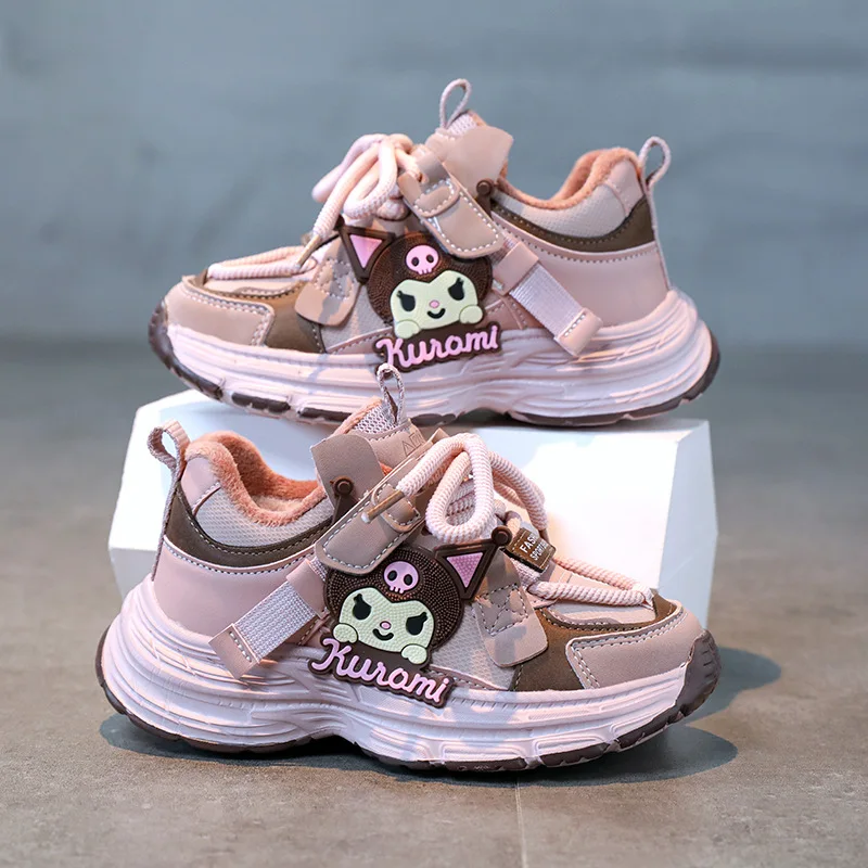 Sanrio Cute Kuromi Girls Children's Shoes New Winter Ultra Light Sole Velcro Sneakers Kids Cartoon Plus Velvet Casual Dad Shoes