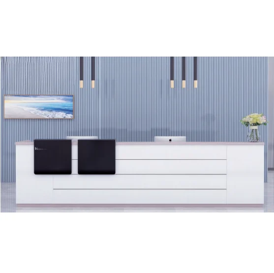 

*Custom Modern Wood White Lacquered Reception Desk for Company Bar Beauty Salon Cash Register Training Institution Counter