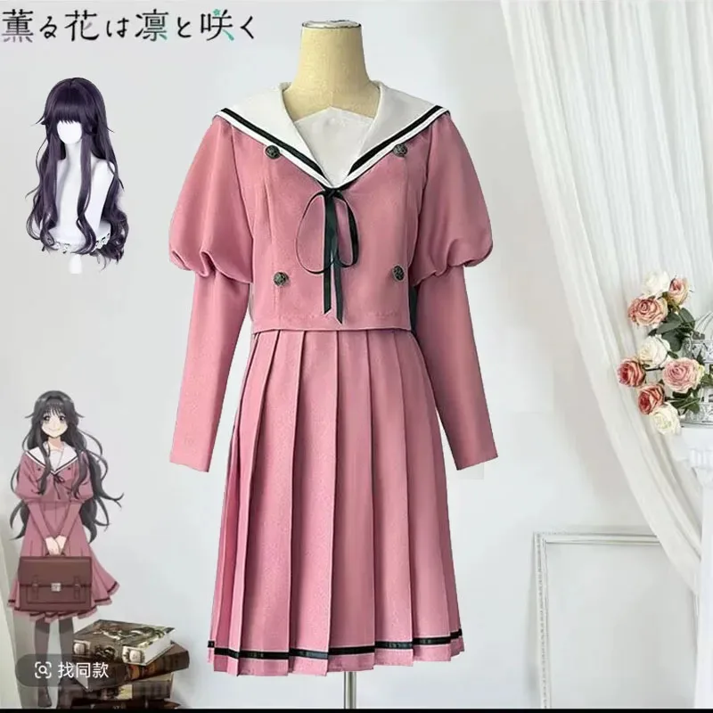 Waguri Kaoruko Cosplay ensemble de costumes avec perruque-les fleurs parfumées avec dignité JK uniforme jupe de marin femmes Halloween S