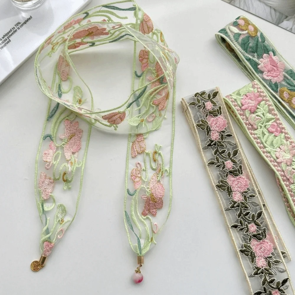 

Fashion Sweet Embroidered Lace Scarf Printed Stripe Floral Scarf Thin Korean Style Narrow Long Scarves Sun Hat Trim Decoration