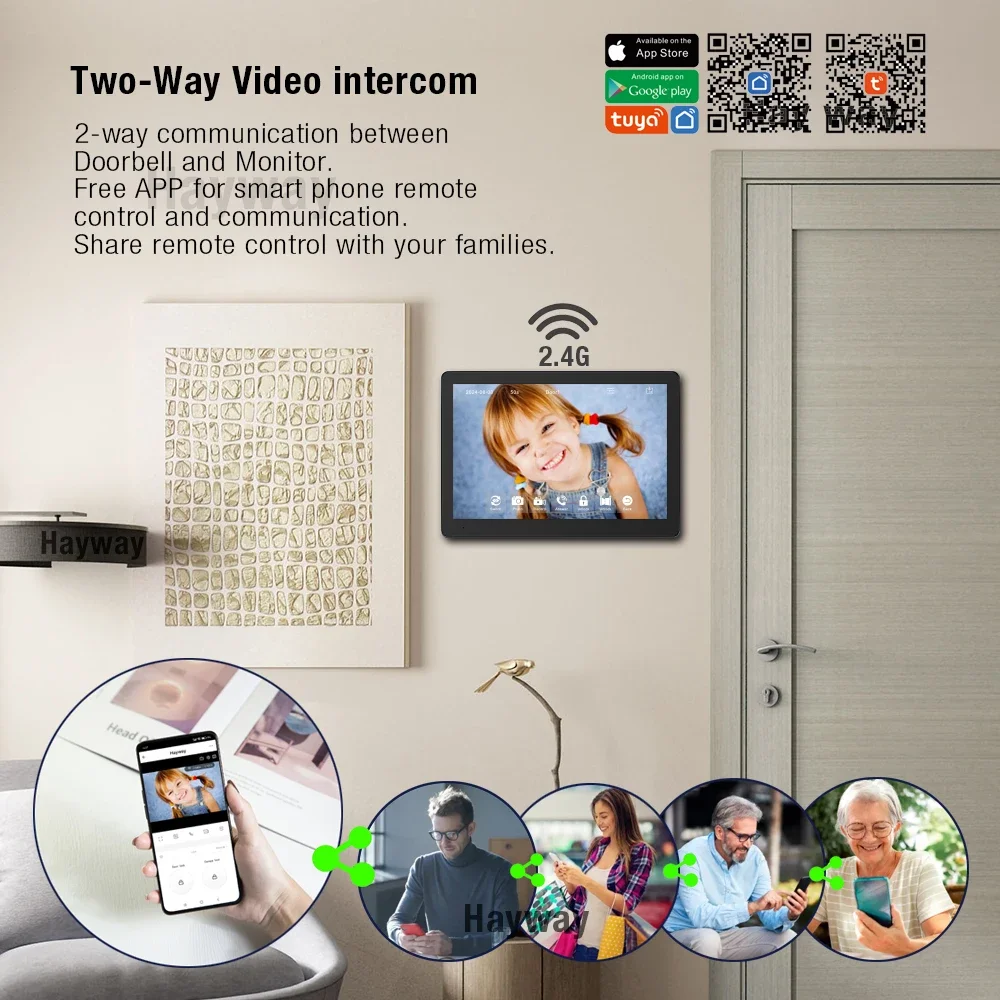 Hayway-Système d'interphone vidéo intelligent, Tuya WiFI, détection mobile, IPS Full Touch, Monito ID, contrôle d'accès, déverrouillage, 10 ", 1080P