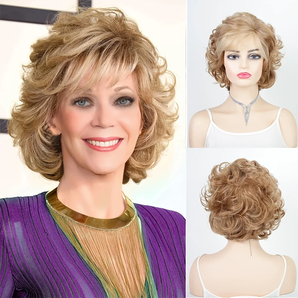 

Women's Fashion European and American Style Light Golden Short Curly Synthetic Wig