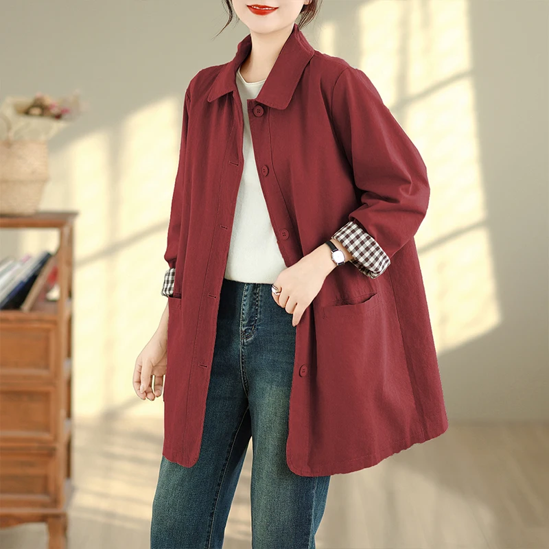 

SuperAen Cotton Korean Style Oversize Solid Color Mid-length Trench Women New 2025 Spring and Autumn Loose Casual A-line Coats