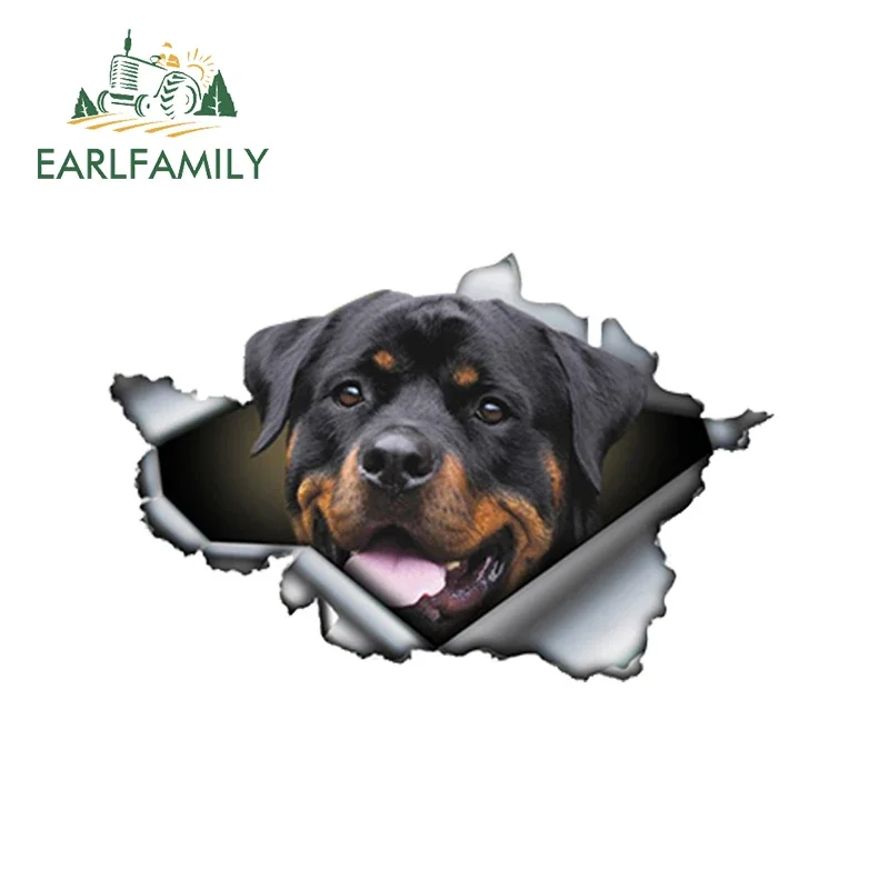 EARLFAMILY Funny Rottweiler Car Sticker Torn Metal Decal Reflective Stickers Pet Dog Decals 3D Rott Car Styling