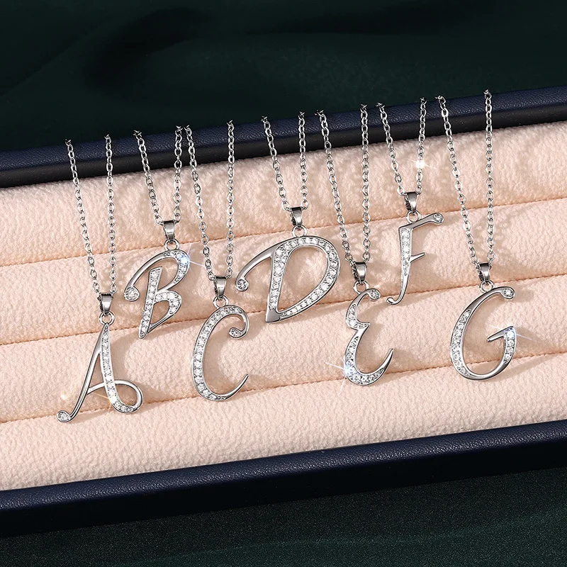 LATS New Design 26 English Letter Zircon Pendant Necklace Trendy Temperament Personality Necklaces Fashion Jewelry Gift
