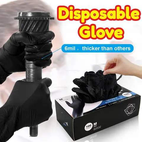 Gants de protection jetables noirs en Nitrile, sans Latex, imperméables, pour la cuisine, la cuisson, le nettoyage, la teinture des cheveux, 100 pièces