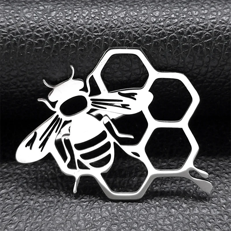 Cute Honeycomb Bee Brooch for Men/Women Stainless Steel Silver Color Insect Party Pin Bag Accessories Badge Jewelry X9211S02 image 4