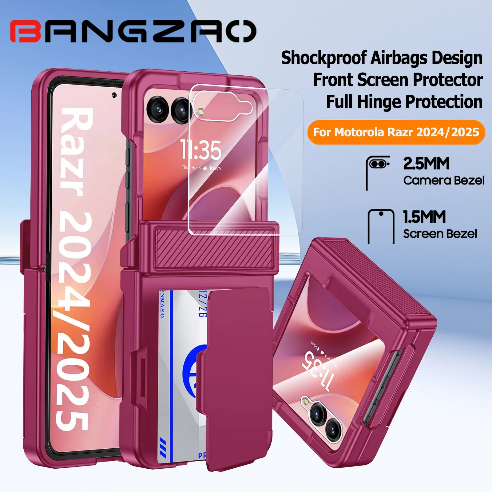 

for Motorola Razr 2025/Razr 2024 Wallet Phone Case,with Card Holder,Hinge Protection,RFID Blocking Shockproof Case-Rose Red