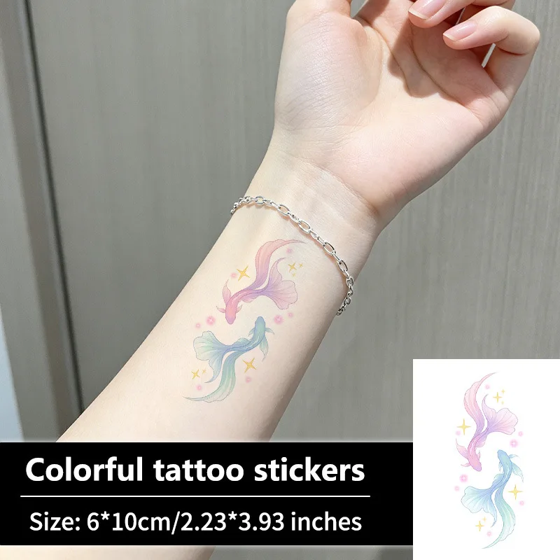 Fish Temporary Tattoo Sticker Dreamy Gradient Macaron Colorful Star Waterproof for Wrist Forearm Collarbone Women Men