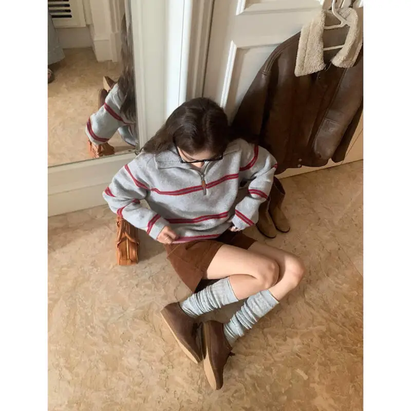 

Осенне-зимний свитер для девочек, трикотаж, качественная мода, темпераментные топы с лацканами, ленивая теплая верхняя одежда, женская одежда, оптовая продажа