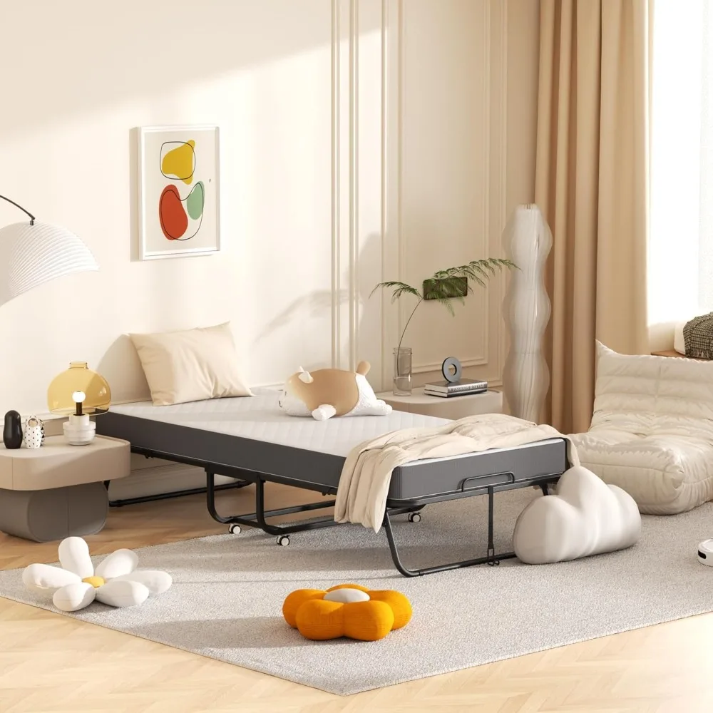 سرير محمول مع مرتبة إسفنجية الذاكرة - سرير ضيوف بإطار معدني قابل للطي مقاس 75 × 38 موفر للمساحة #6