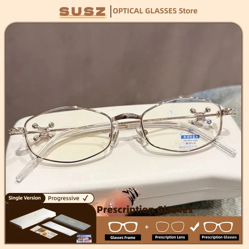 

SUSZ Trendy Metal Oval Anti Blue Light Myopia Glasses For Women Fashionable Reading Glasses Prescription Customized Glasses
