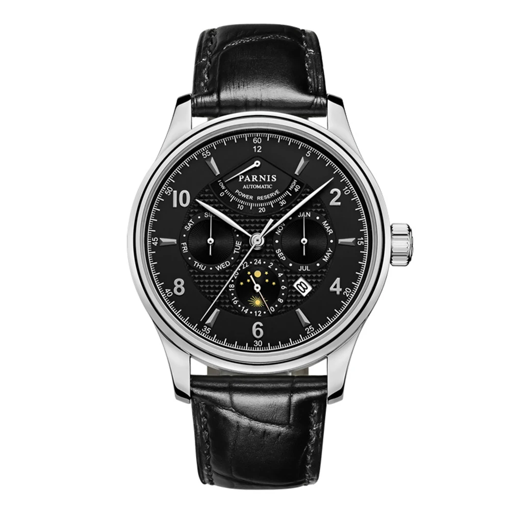 Parnis 43mm Sapphire Crystal Miyota9100 Automatic Men's Watch Power Reserve Indicator