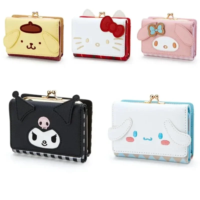 2024 New Sanrio Hello Kitty Bag Kawaii Cinnamoroll My Melody Kuromi Casual Fashion PU Leather Wallet Cute Folding Light Card Bag