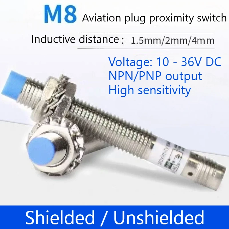 IP65 M8 Inductance Proximity Sensor NPN PNP DC10-30V 3pin Wiring HarnessConnector Cylindrical Metal Approach Switch