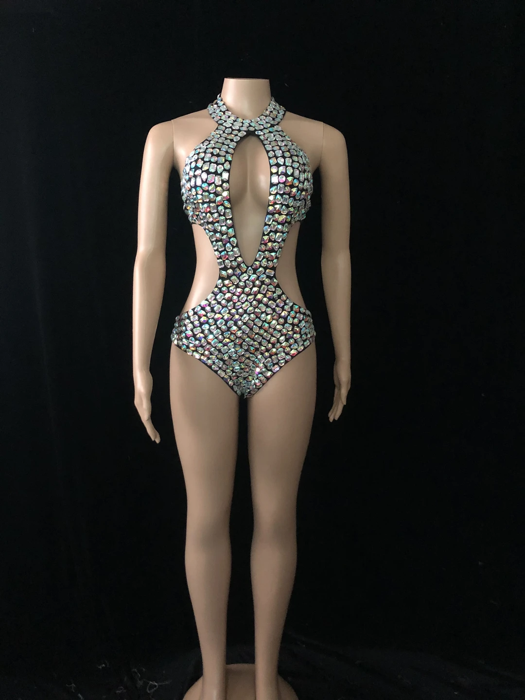 Sparkling rhinestone backless crystal Skin-tight garment sexy stage clothing club party carnival clothing