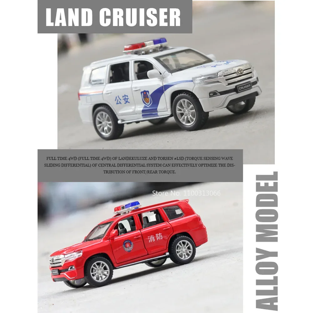 1:32 Toyota LAND CRUISER Police Cars Alloy Models Diecast Toy Rubber Tires 6 Doors Opened Pull Back Vehicles Toys Boys Gifts