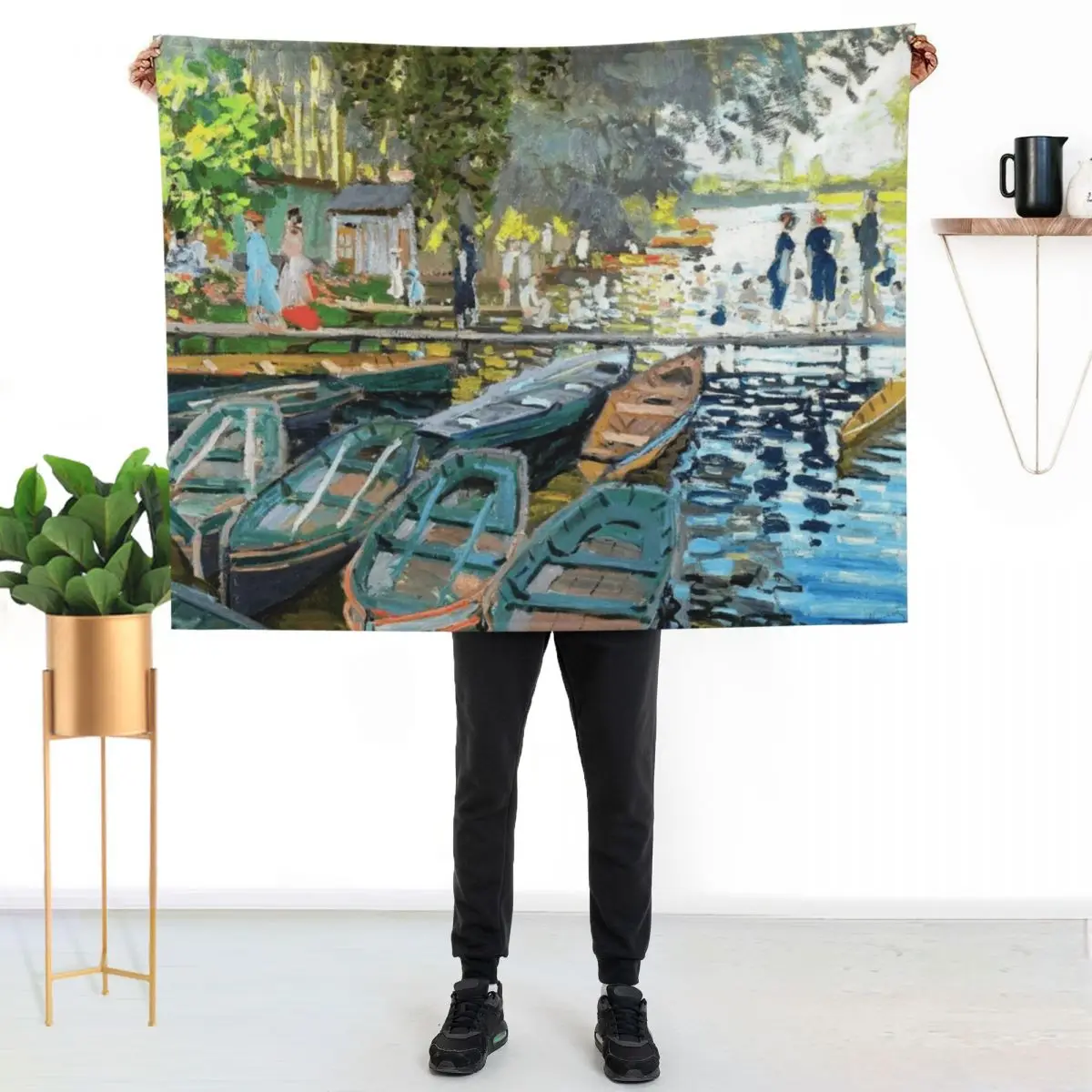 Monet - Bathers at La Grenouillere, 1867 Impressionism painting Throw Blanket decorative Comforter Custom Bed covers Blankets