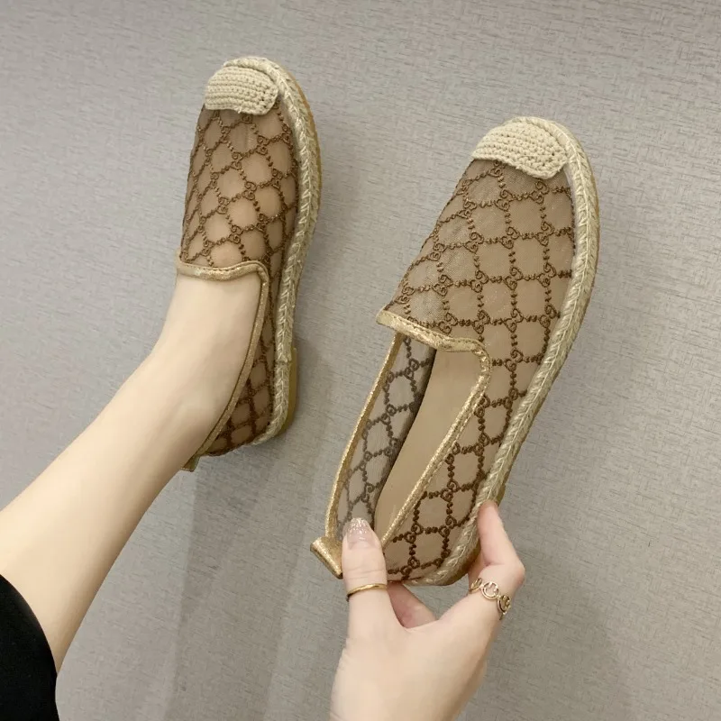 شقة نسائية حذاء مسطح 2025 جديد أزياء من الدانتل مريحة المنسوجة يدويا أحذية الصياد أحذية رياضية للشاطئ عادية Tenis De Mujer #5