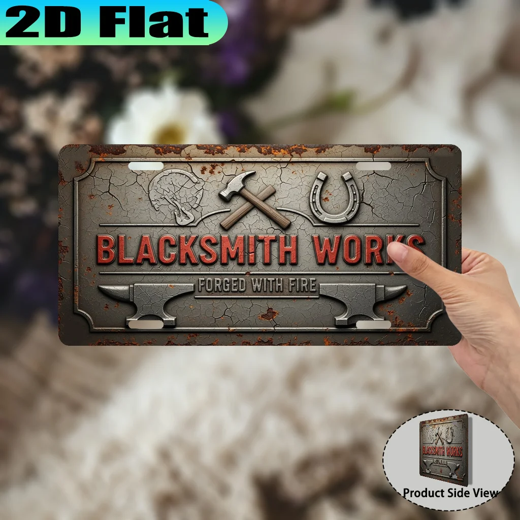 2D Flat  A Vintage Aluminum Sign (12X6 Inch) Forged in a Blacksmith Workshop Culture, Intended for Decorative Purposes Only.