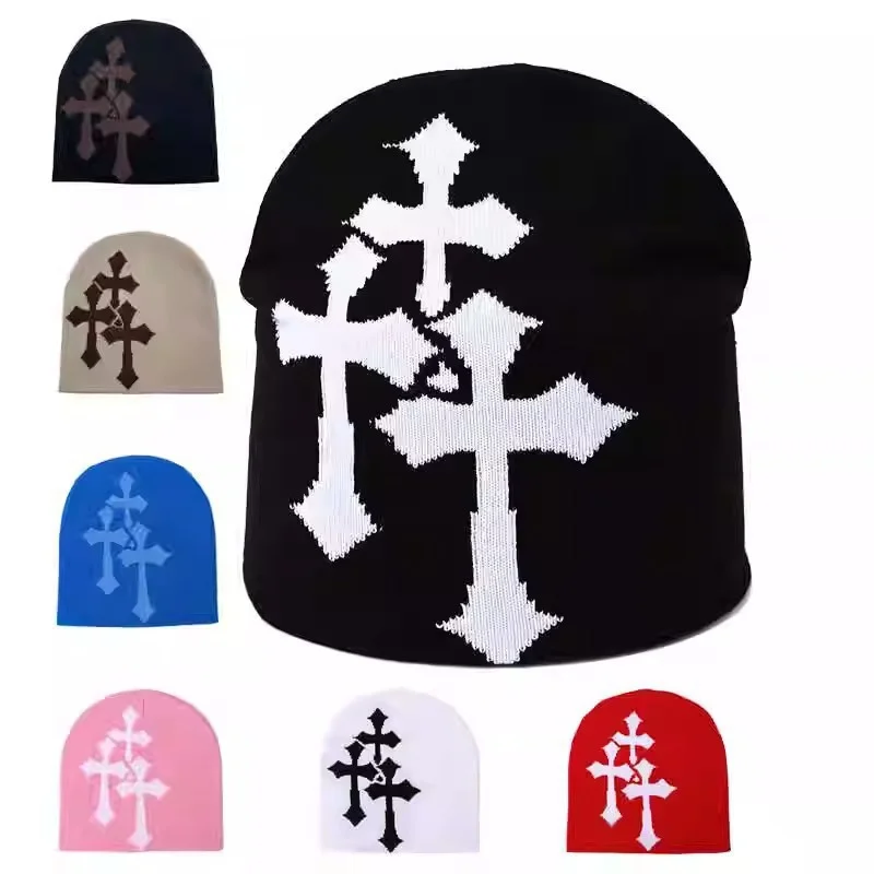 Jacquard Cross Pattern Knit Hat Protective Stylish European American Style for Men Women Casual Daily Wear