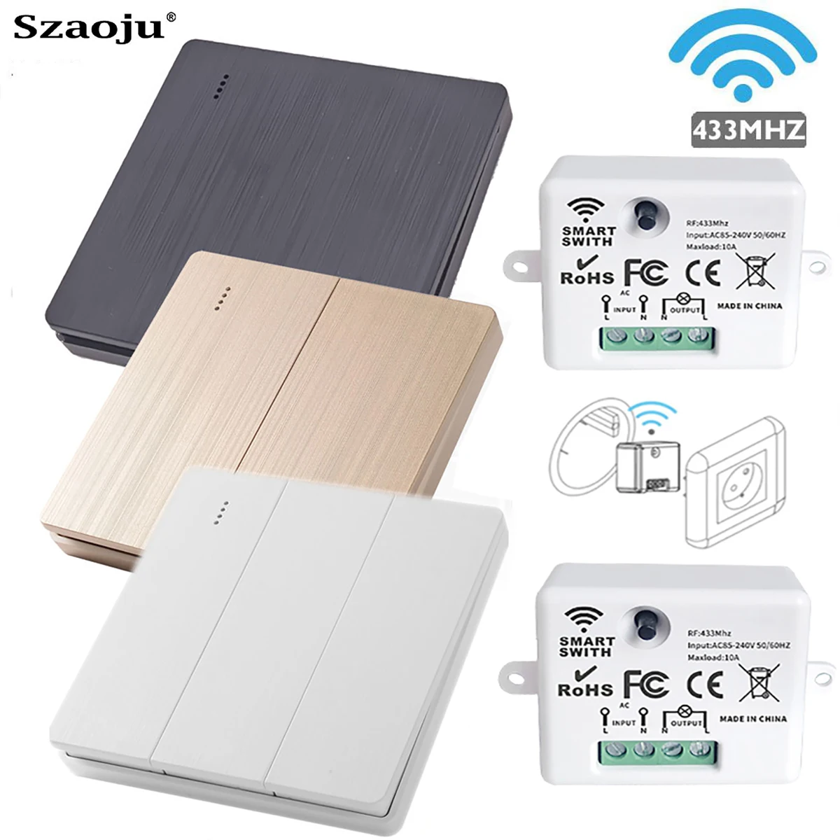 1 2 3 Przycisk kanału 86 Typ Panel ścienny RF 433Mhz Pilot zdalnego sterowania do RF433 Inteligentny przełącznik RF433 do domowego wentylatora lampy LED
