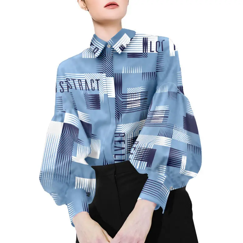 Spring 2024 New French Lantern Sleeve Fashion Letter Printed Shirt Women's Design Sense Niche Shirt