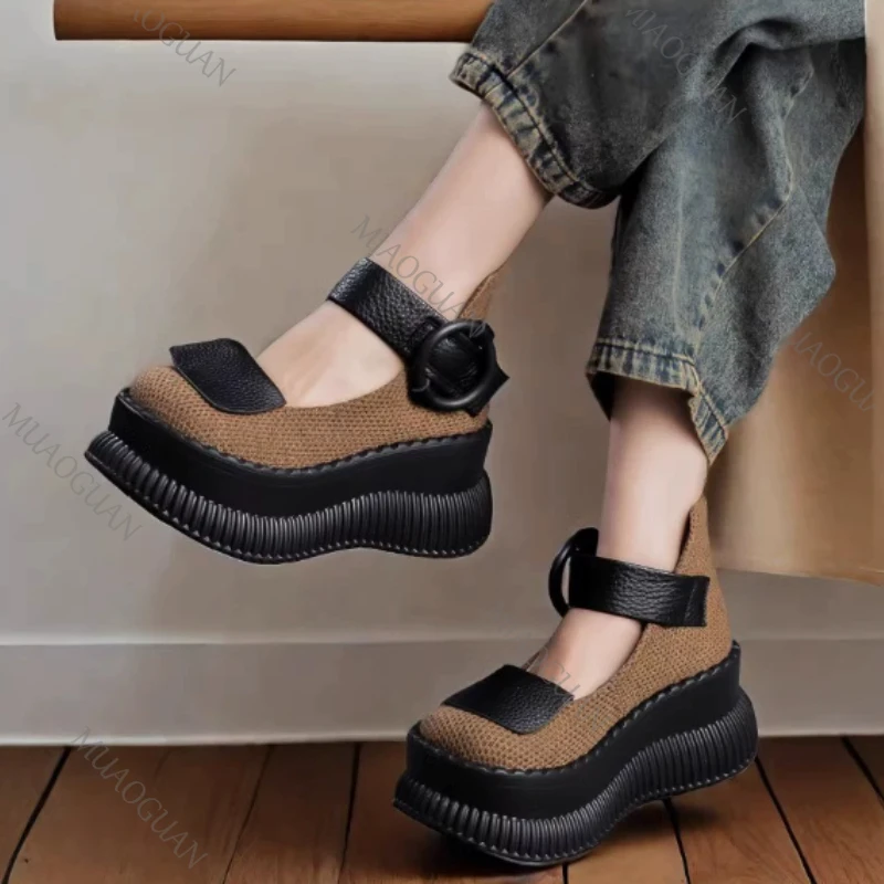 Sweet Cute Autumn Mary Janes Women Pumps Wedges High Heels Cosplay Street Goth Punk Design Thick Sole Lolita Pumps Girls Shoes