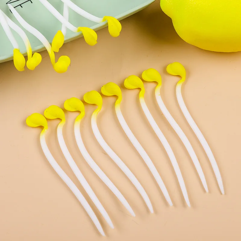 10pcs Elastic Decompression Bean Sprouts Stretching Simulation Yellow Bean Sprouts Diy Decompression Pull Bean Sprouts Gift J122