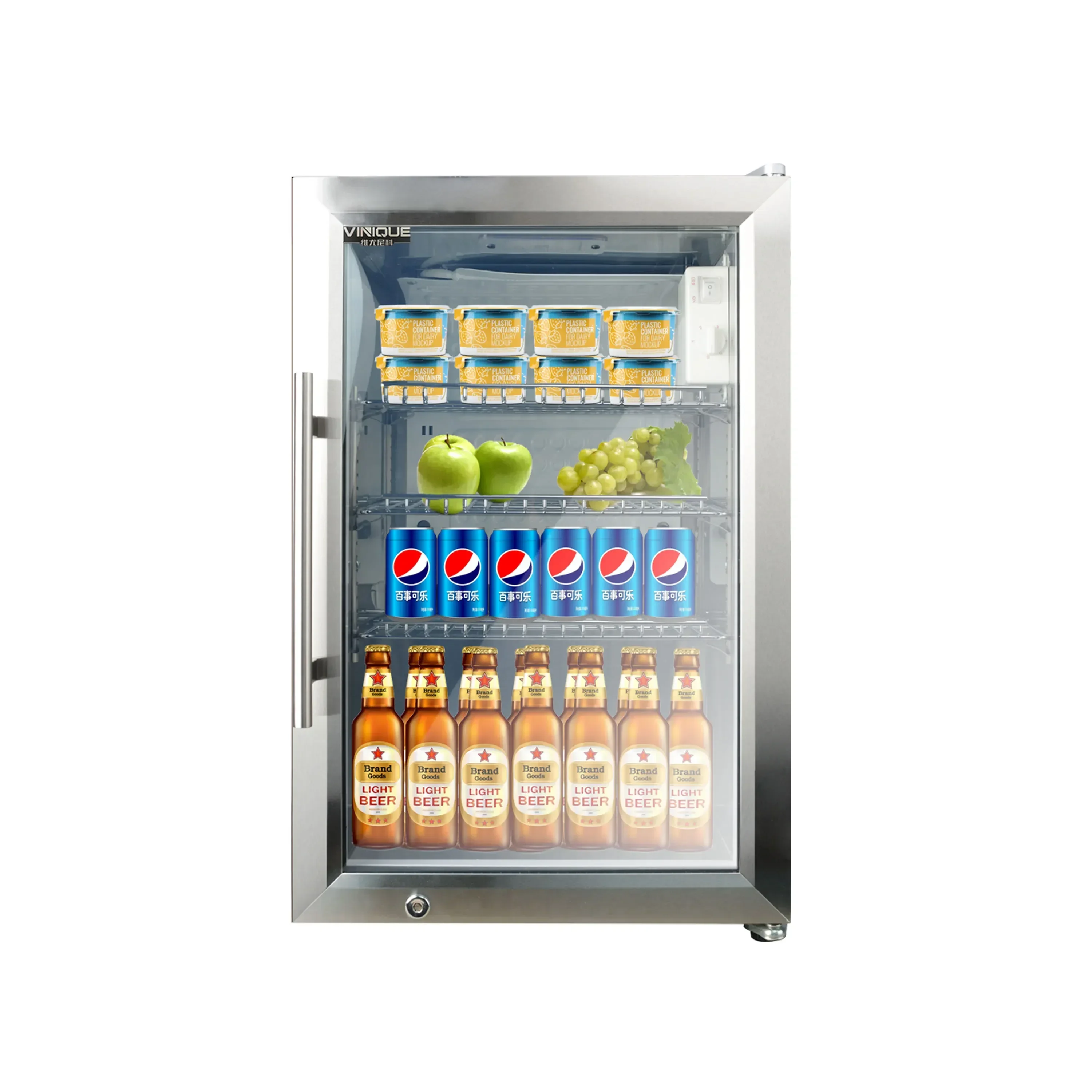 66L Home Beverage Drink Cooler Compressor Mini Bar Fridge Single Glass Door Mini Refrigerator