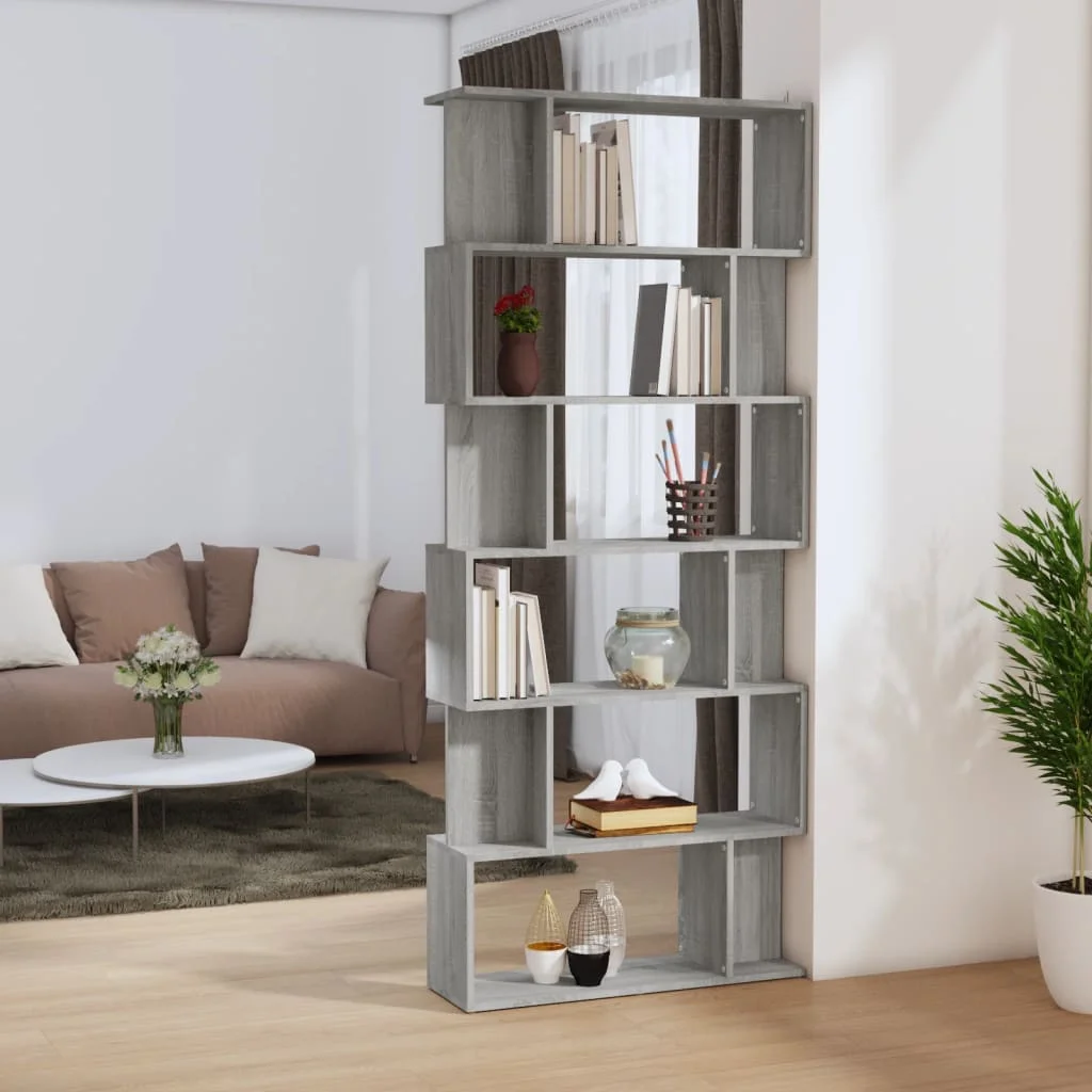 Sonoma Grey Bücherregal/Raumteiler 80x24x192 cm, freistehendes Bücherregal aus Holzwerkstoff mit Ablageflächen für Wohnzimmer und Büro