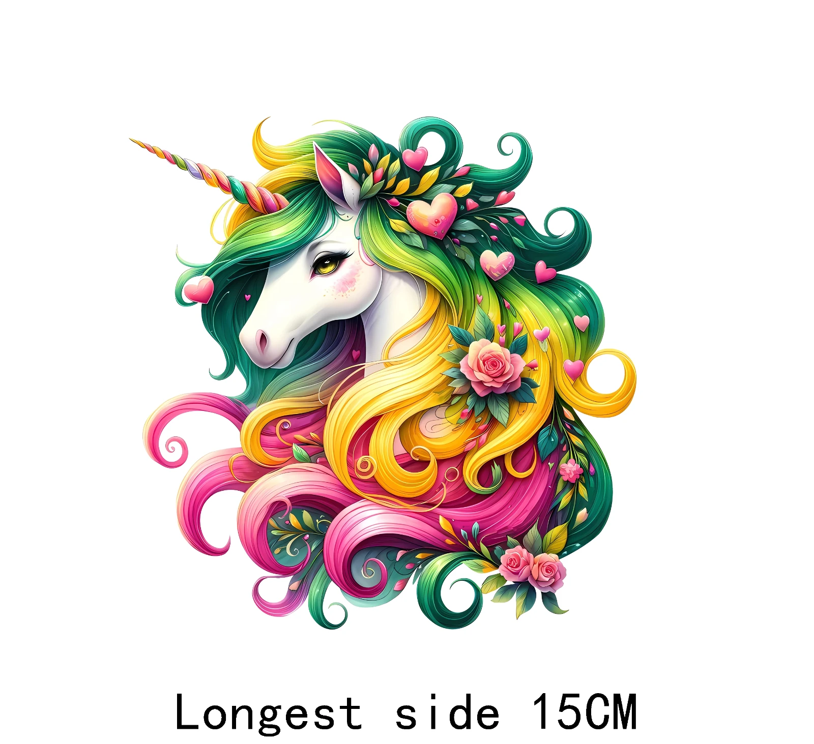 15CM Cartoon Cute color Unicorn Heat Transfer patch for clothing DIY children's printing, used for clothing ironing applications