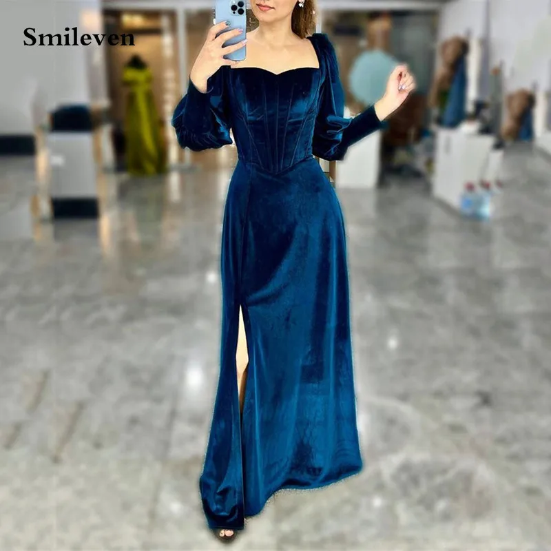 

Smileven Navy Blue Velvet Formal Evening Dresses Mermaid Prom Gowns Robe De Mariee Elegant Prom Party Dress