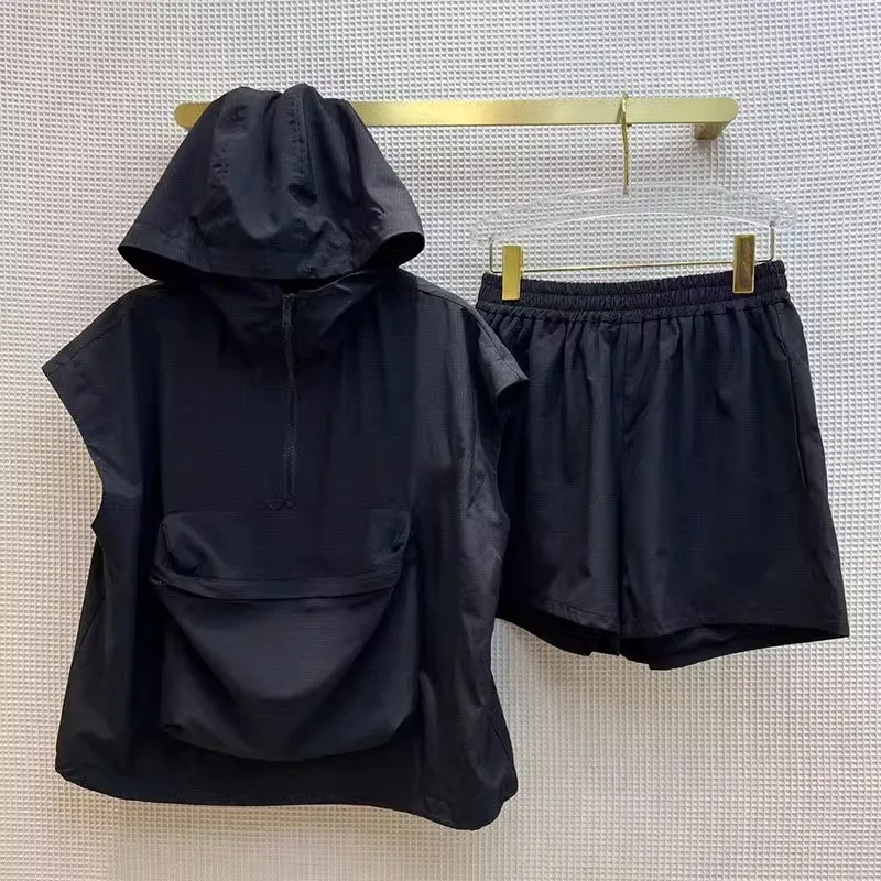 

Летний повседневный комплект спортивной одежды большого размера с капюшоном и без попереков, эластичный пояс, костюм из двух предметов для мужчин, модный бренд