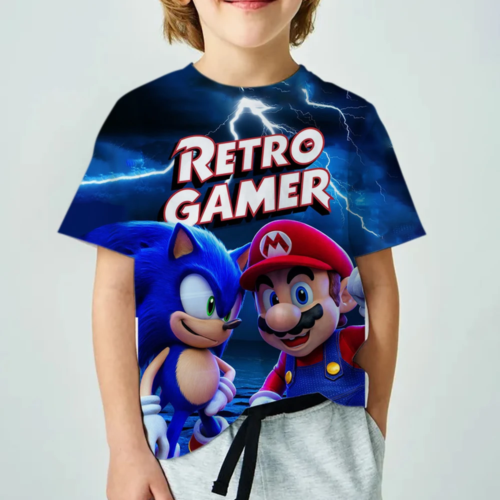 

Sonics Children Short Sleeves T-Shirts Cartoon Anime Kids Tops Summer Clothes Game Fashion Tees Boys Girls Birthday Gift