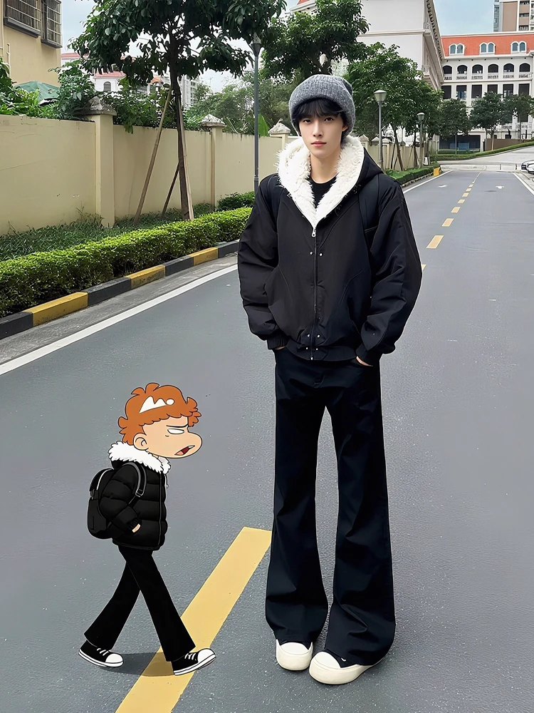 

Bla High Street Cool Men's Fce Lined Bootcut Jeans Autumn Winter Drapey Straight Slimming Trendy Casual Denim Pants