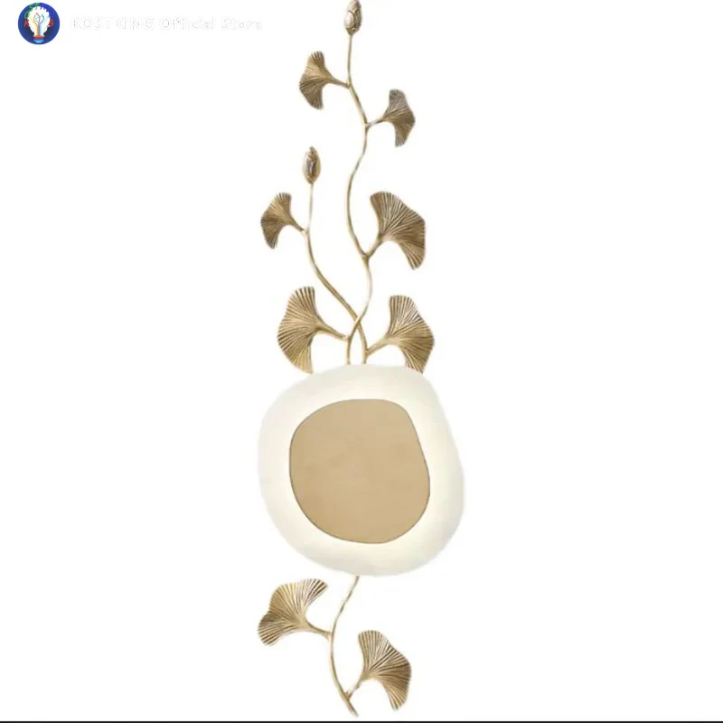 Modern Art All Copper Marble Wall Lamp Bedroom Room Wall Lamp Living Room Background Wall Decoration Zen Ginkgo Leaf Lighting