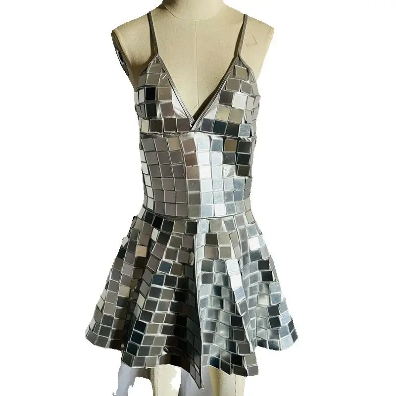 

2025 Sexy camisole dress Classical Ladies Mirror Nightclub Suit for Show Stage Performance Events Holiday Wearing