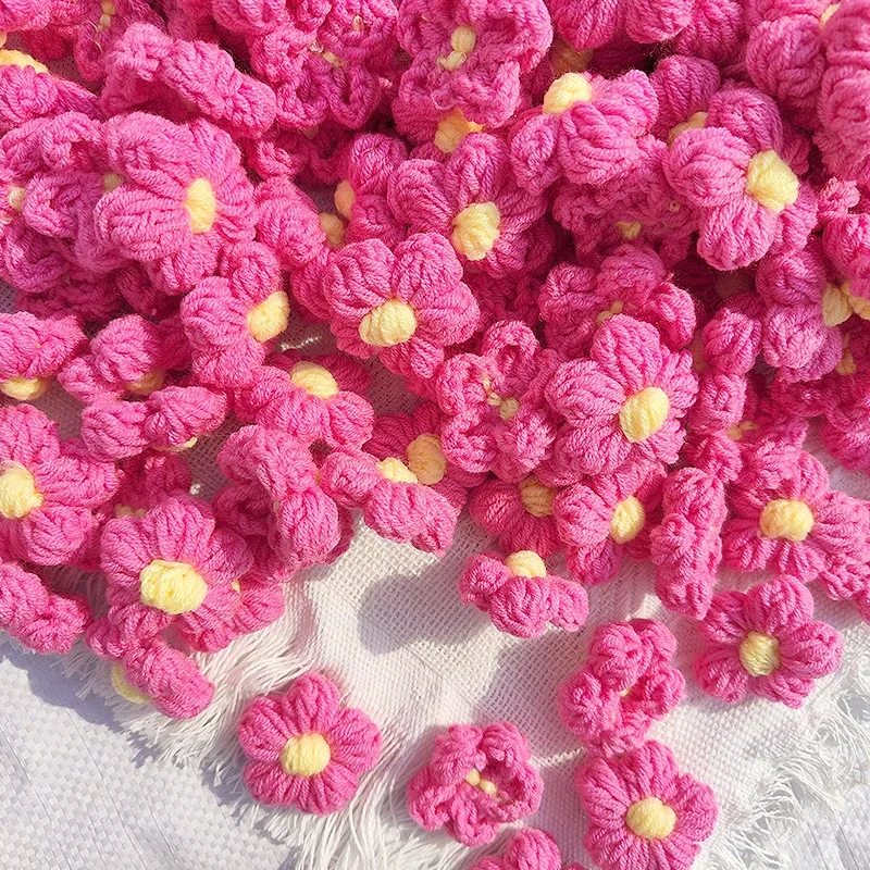 10Pcs Handmade Knitted Flower Applique Crochet Small Floral Head Sew on Patches DIY Garment Hats Headwear Crafts Accessories