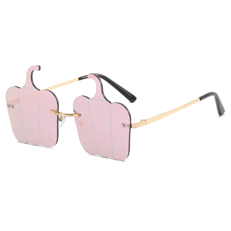 New pumpkin rimless metal sunglasses irregular paragraph tide sunglasses personality trend wind sunglasses